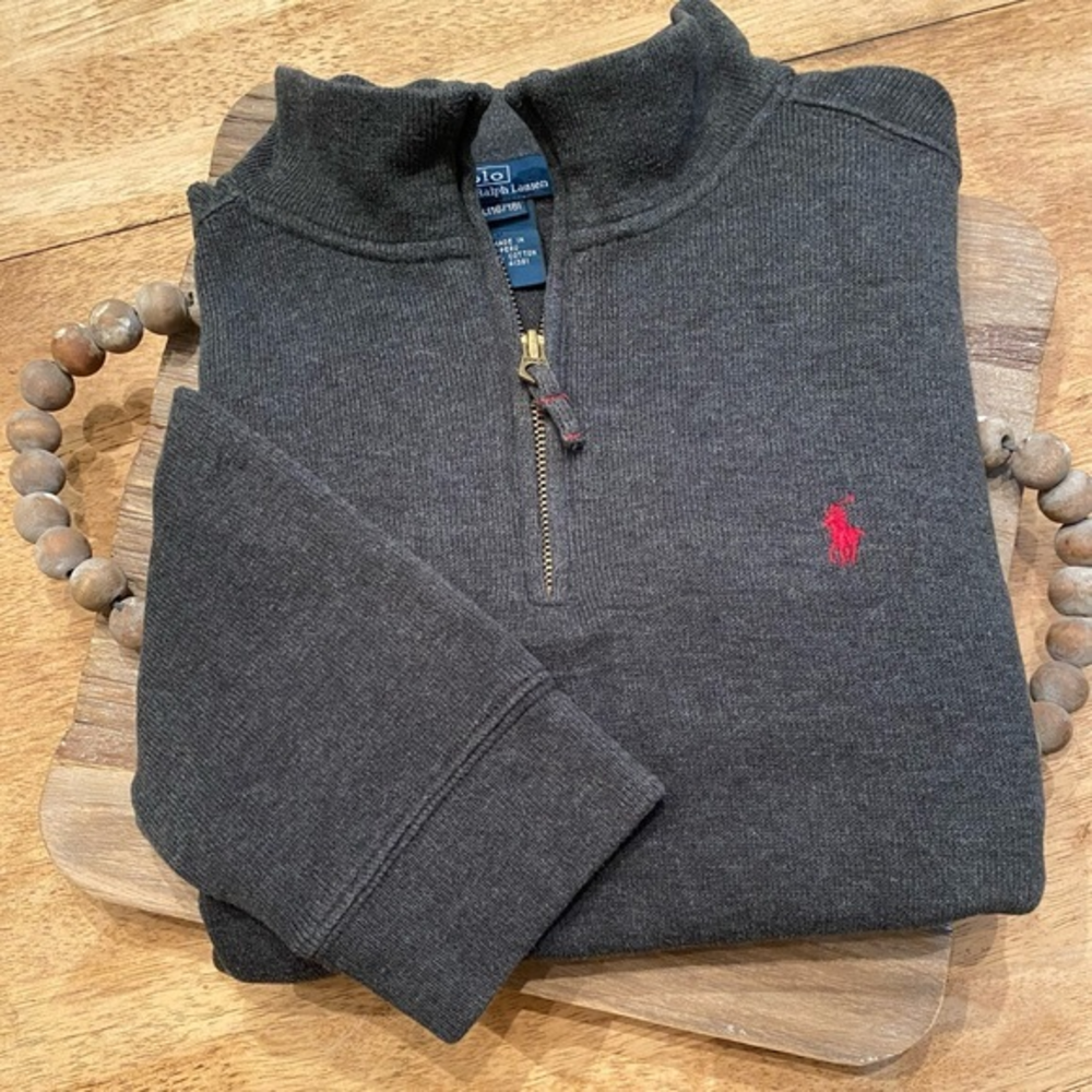 Polo by Ralph Lauren Boy’s L (16-18) Quarter Zip Dark‎ Gray Cotton Pullover